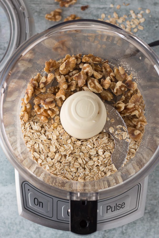 oats and walnuts in blender by Flora & Vino