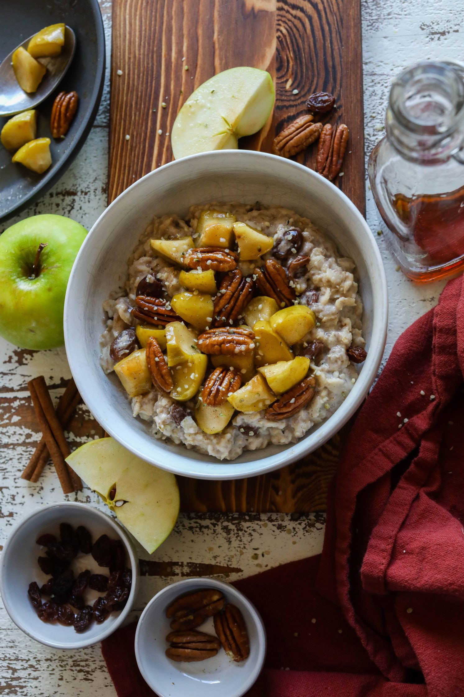 Apple Pecan Pie Oats served with Sautéed Apples by Flora & Vino 