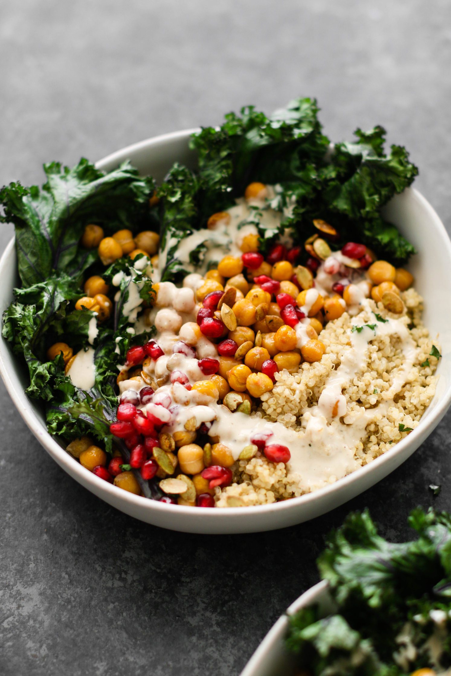 Garlicky Chickpeas & Kale Bowl with Creamy Tahini by Flora & Vino 