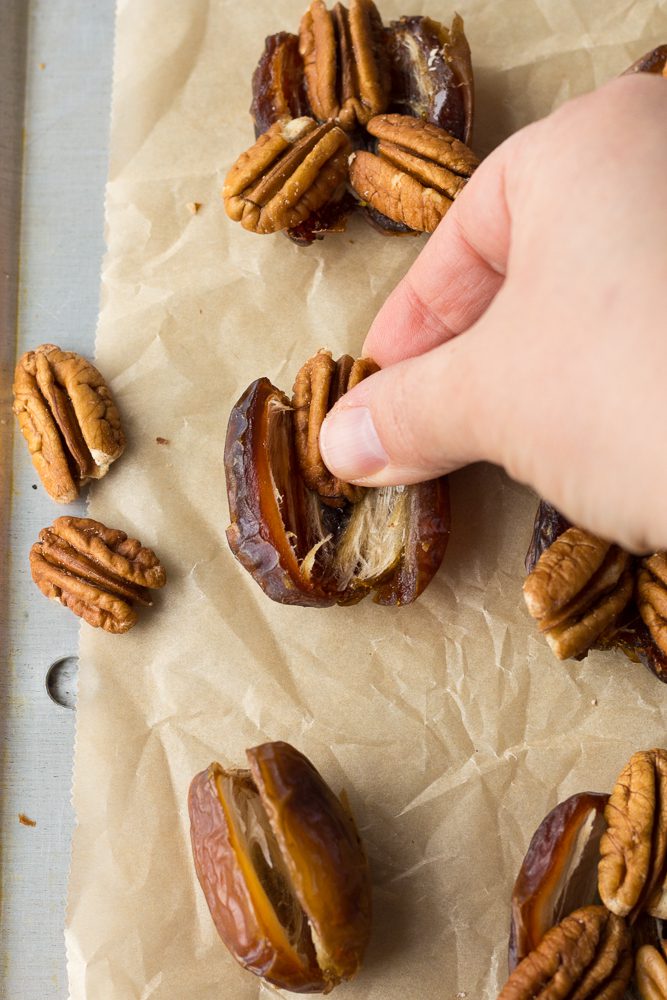Medjool dates stuffed with pecans by Flora & Vino