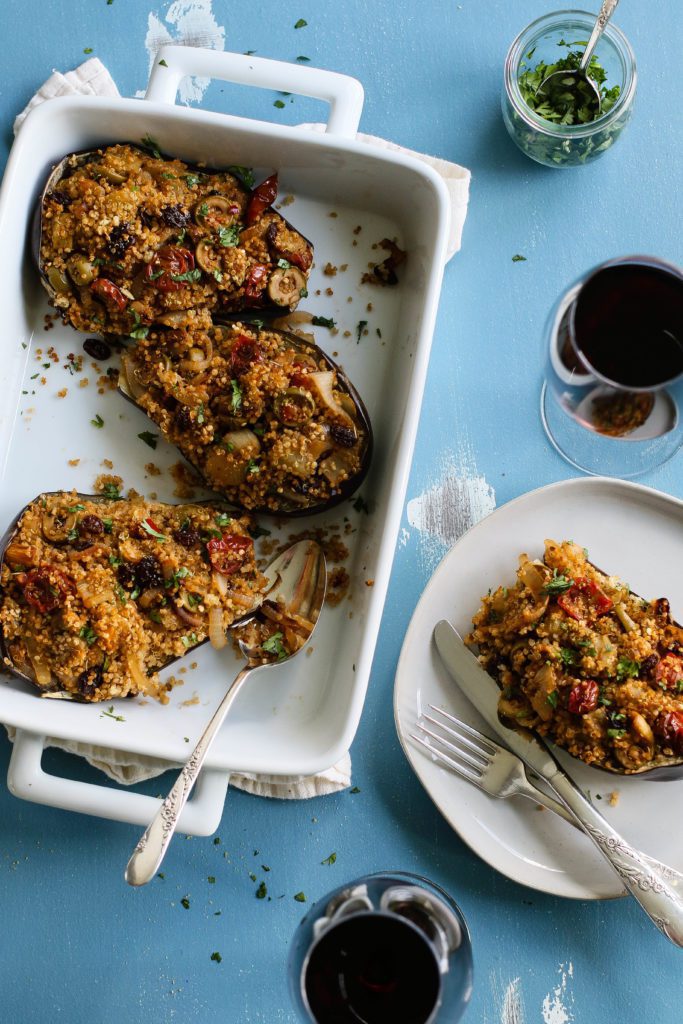 Quinoa Stuffed Eggplant & Cabernet Sauvignon by Flora & Vino