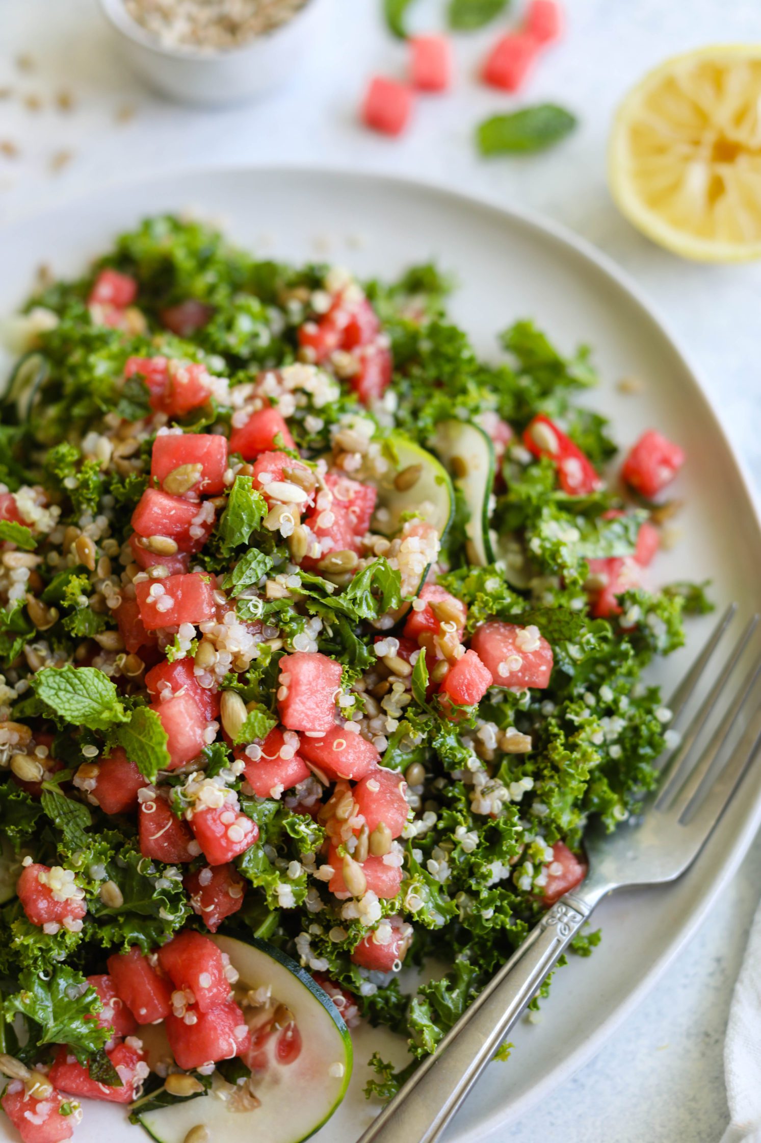 Watermelon Quinoa Kale Salad Recipe - Flora & Vino