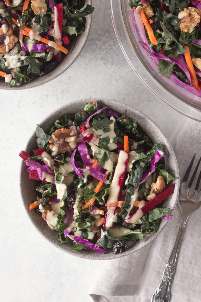 Raw Krazy Kale Salad with Miso Tahini Dressing by Flora & Vino