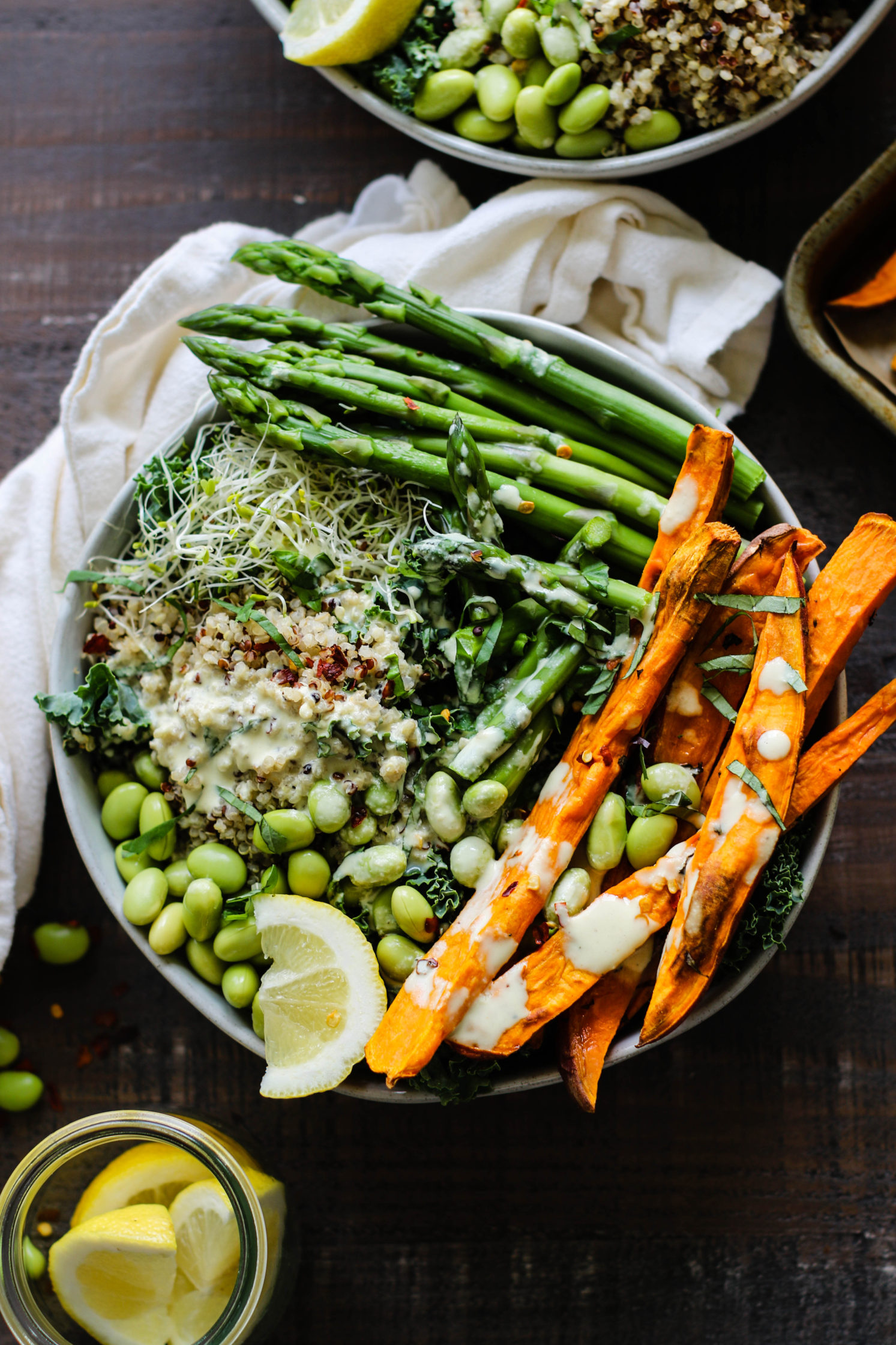 Sweet Potato Basil Quinoa Bowls with Lemon Tahini by Flora & Vino