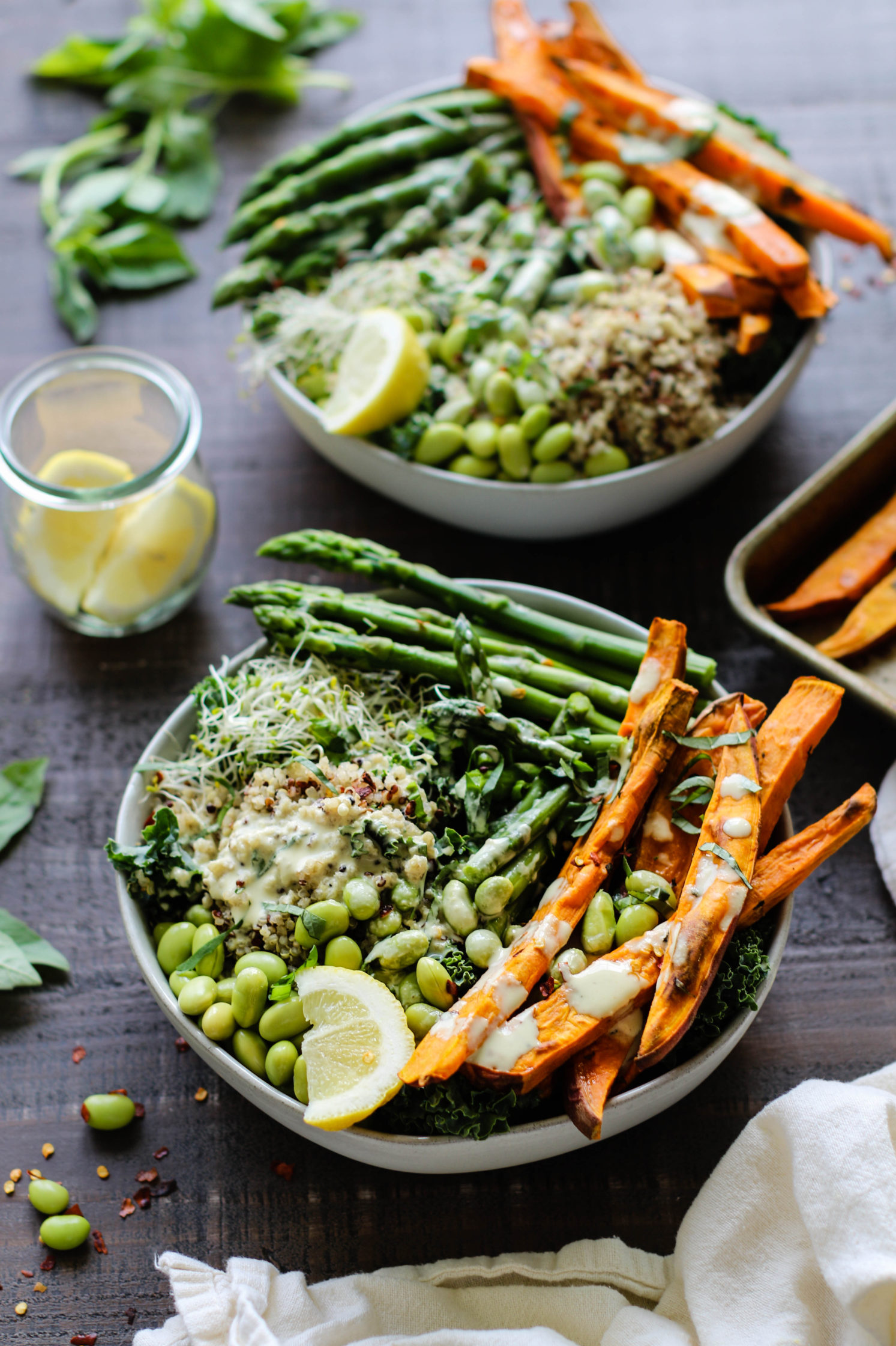 Sweet Potato Basil Quinoa Bowls with Lemon Tahini by Flora & Vino