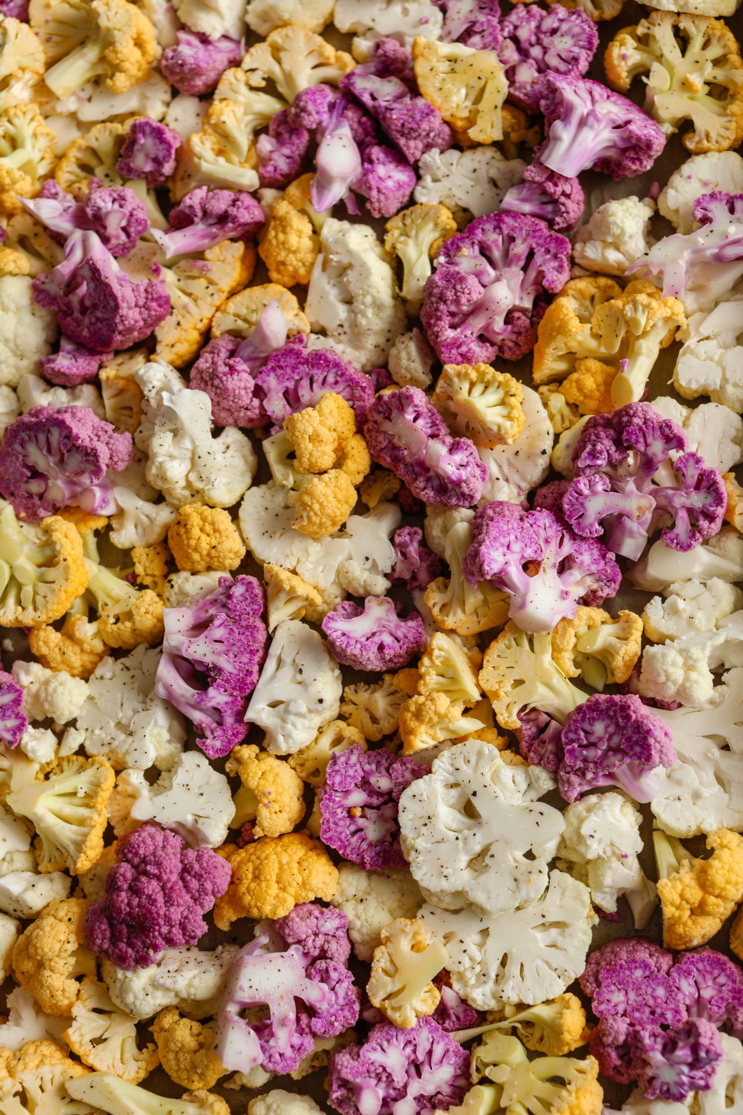 Tri-colored cauliflower prep shot