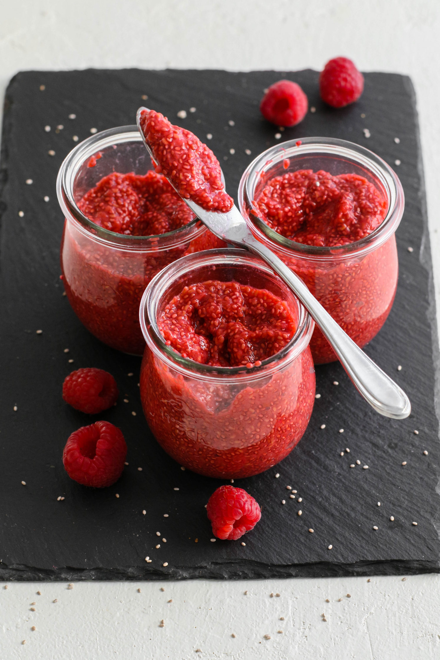 Easy Sugar-Free Raspberry Chia Seed Jam by Flora & Vino