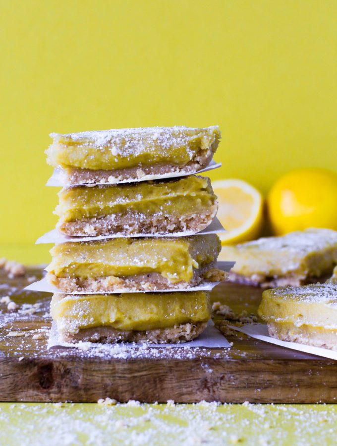 Raw Lemon Pie Bars with "Coco-Roon" Crust by Flora & Vino