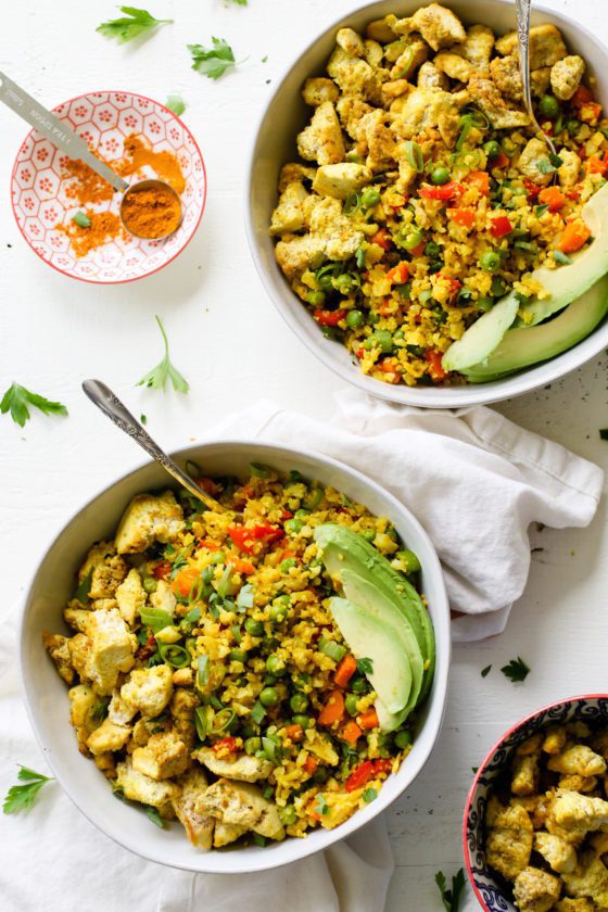 Turmeric Cauliflower Rice Bowls with "Eggy" Tofu Flora & Vino