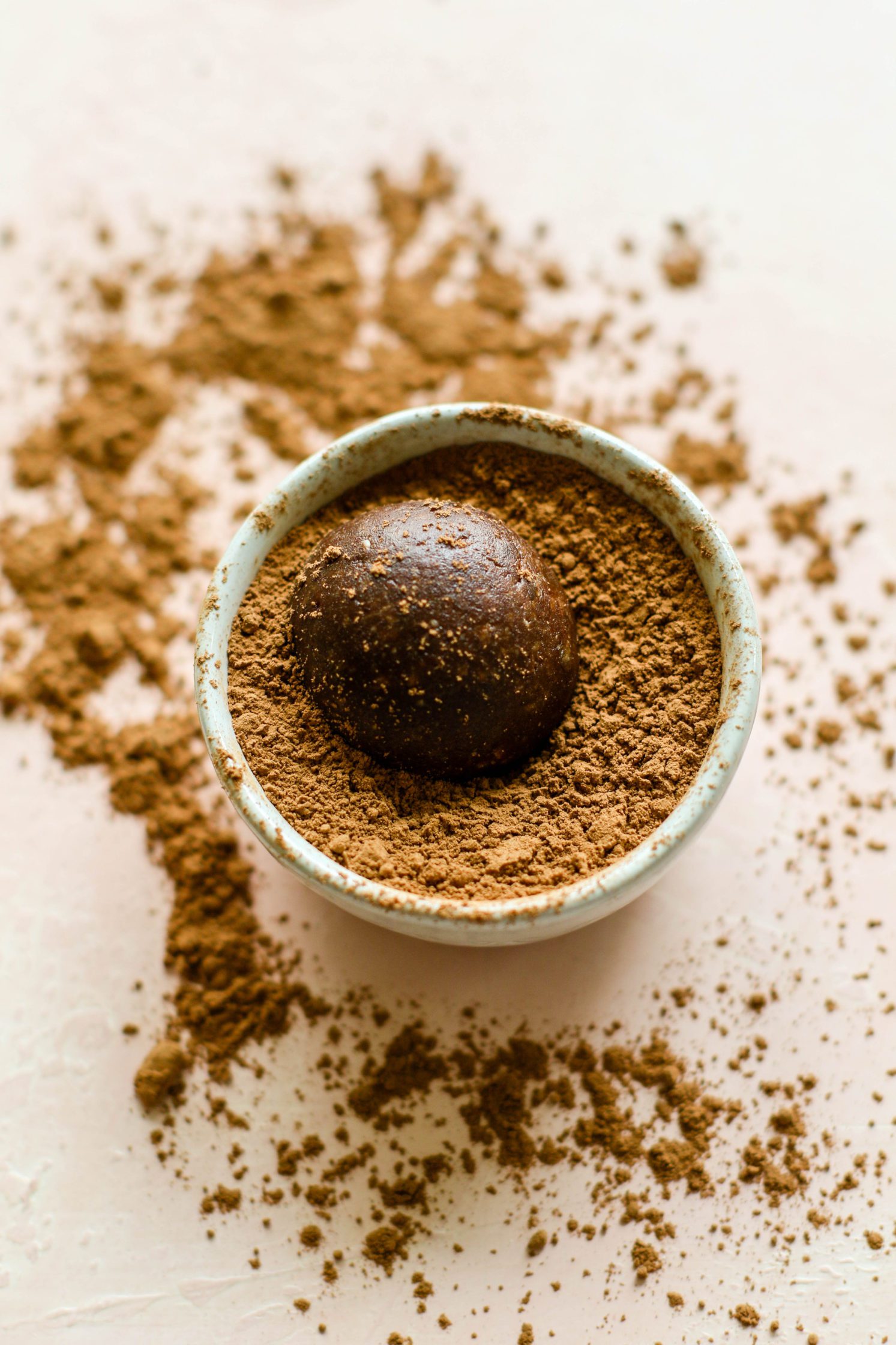 Beet Brownie Bliss Ball dipped in cacao powder by Flora & Vino