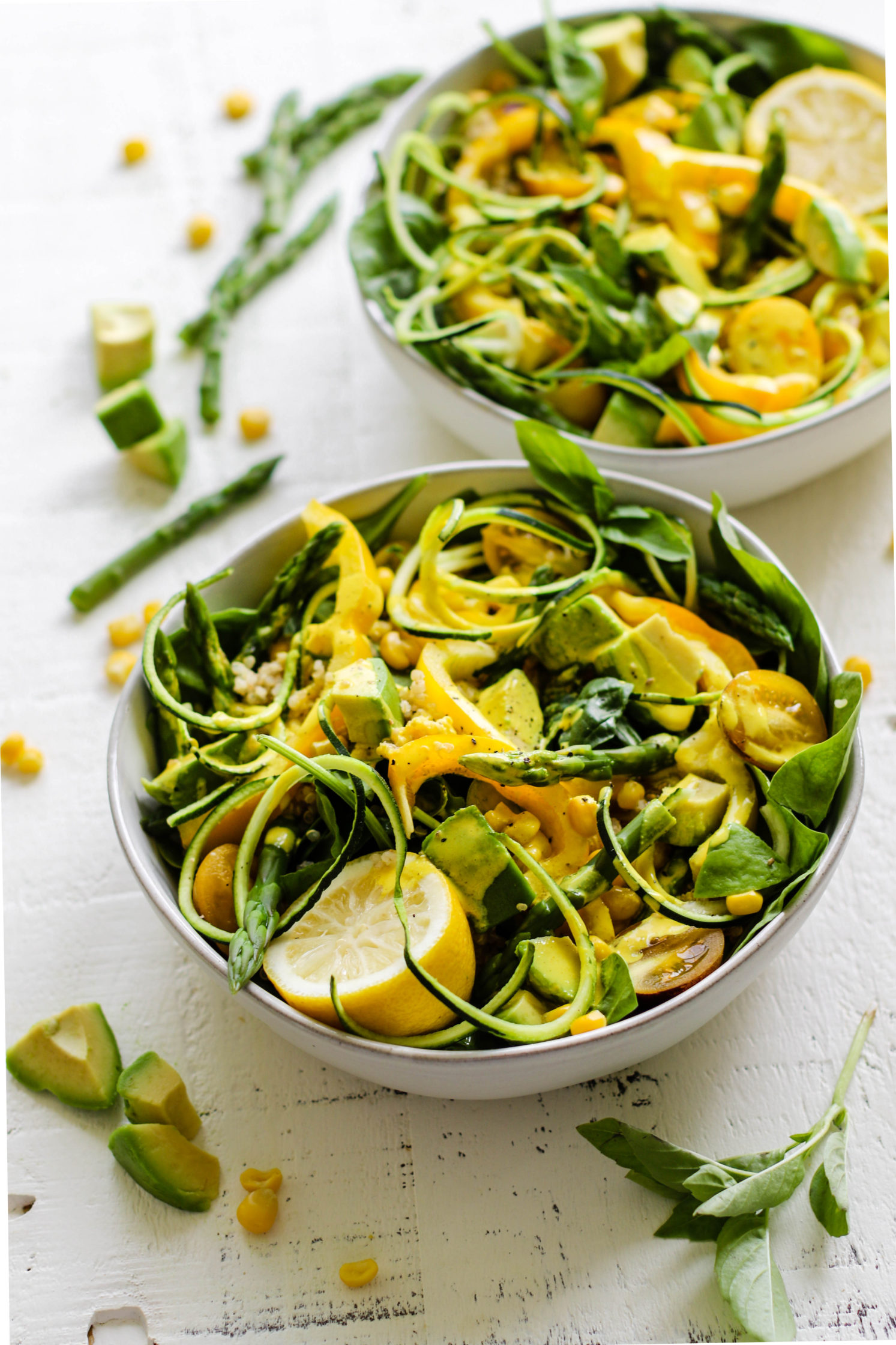Summer Spinach Salad with Turmeric Tahini Dressing by Flora & Vino