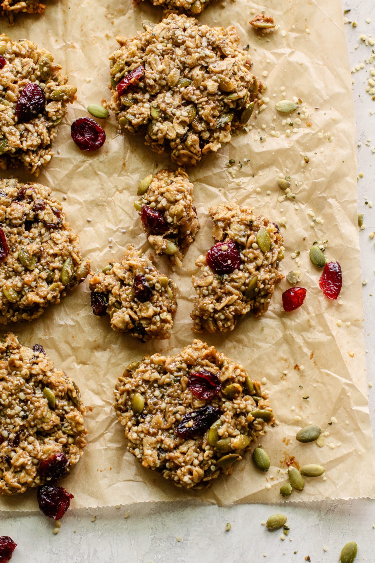 Healthy Trail Mix Cookies broken up by Flora & Vino