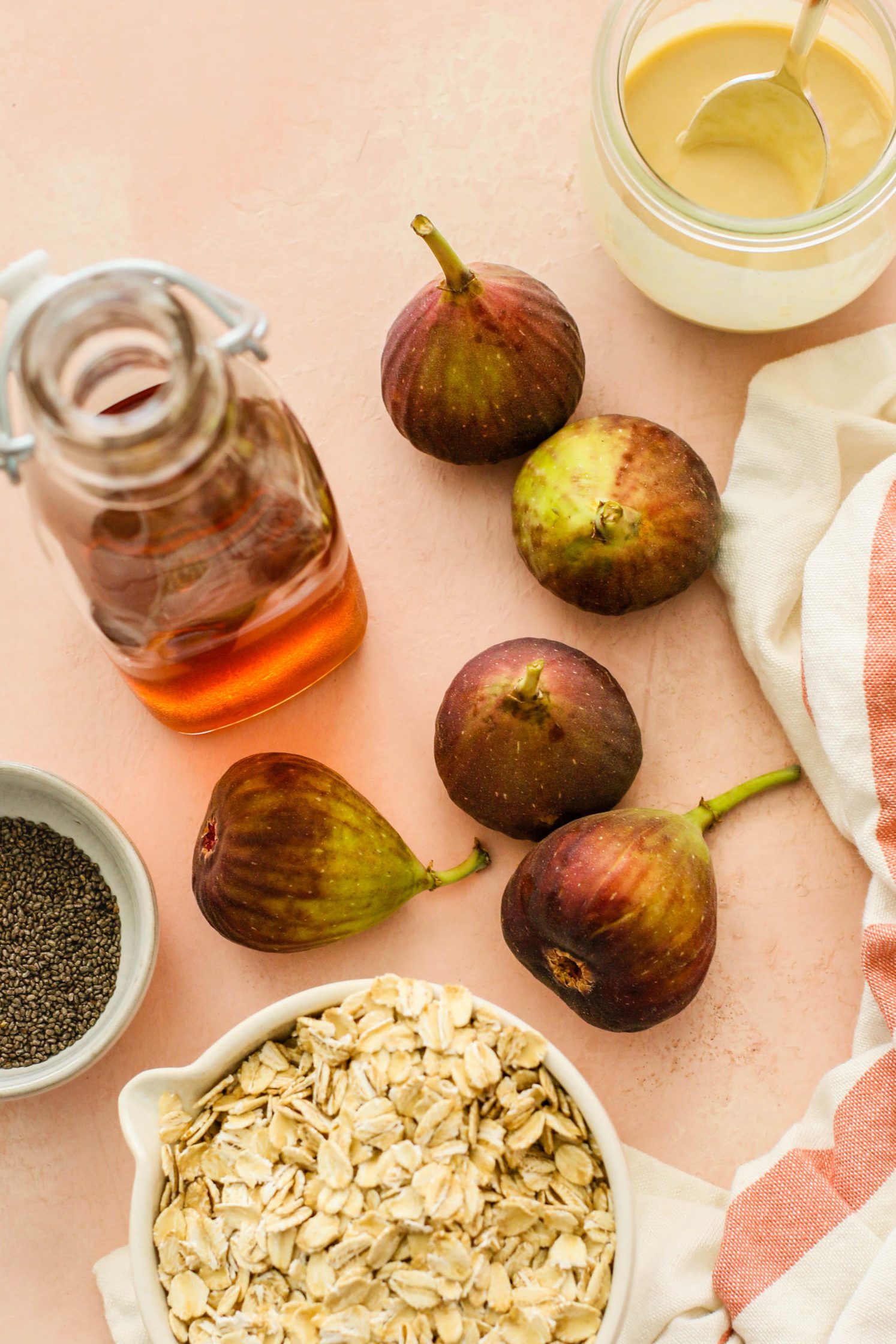 fresh figs, oatmeal, chia seeds, maple syrup, and tahini by Flora & Vino