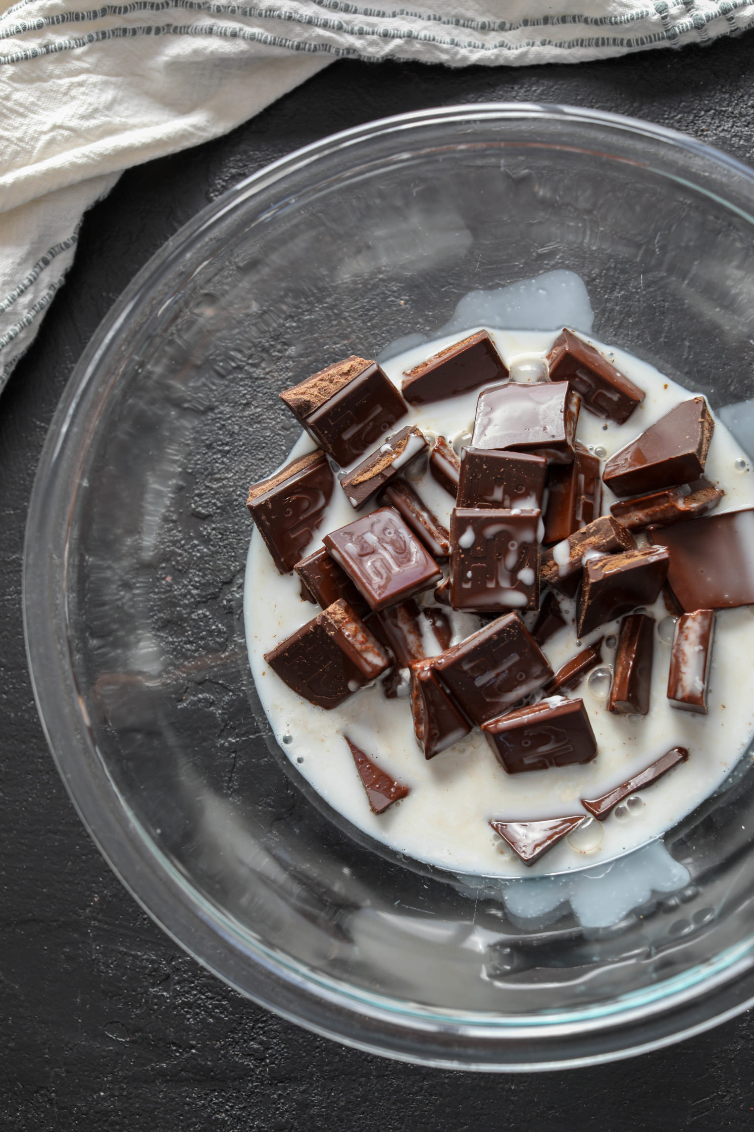 chopped chocolate in a bowl with coconut milk by Flora & Vino