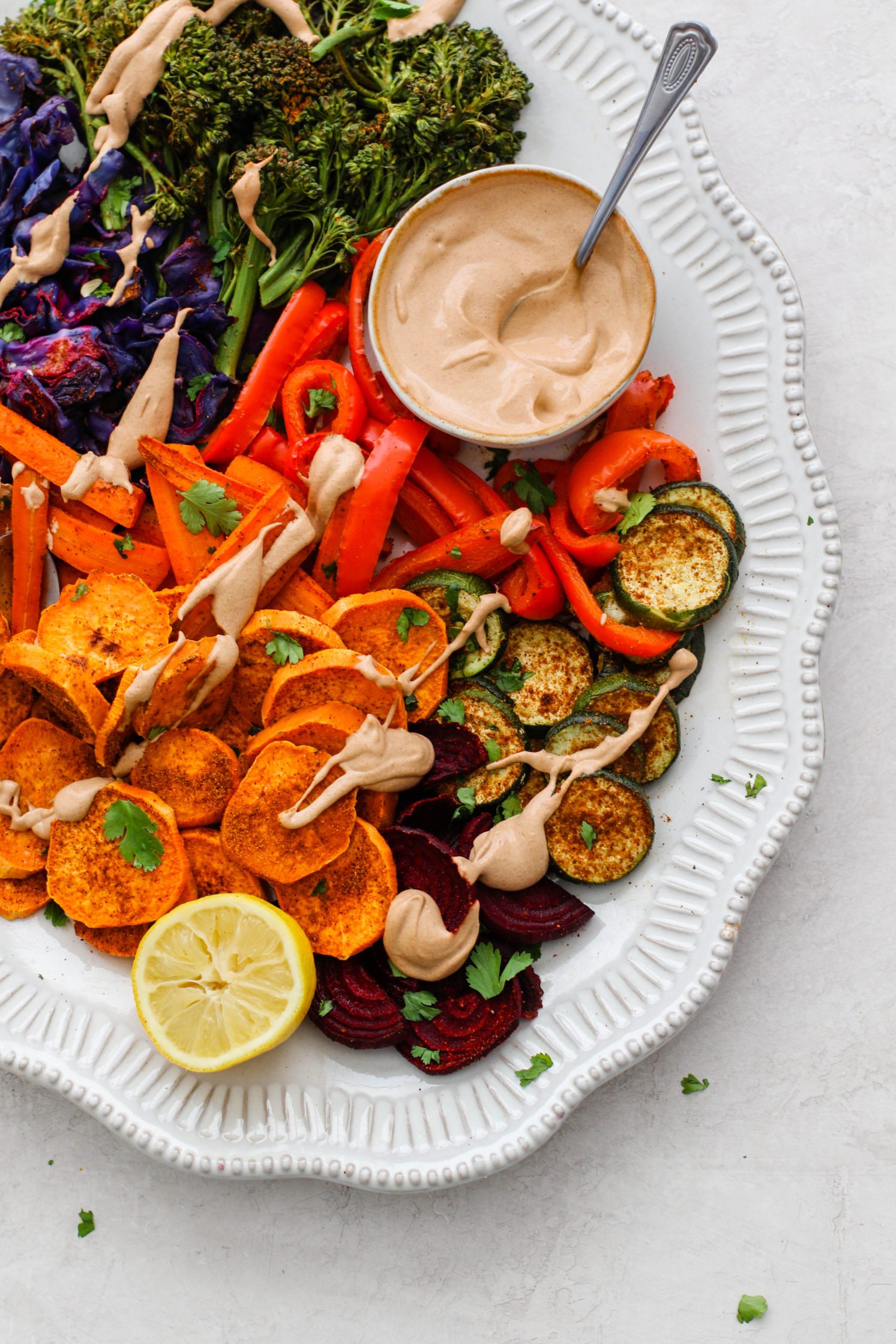 Oil-Free Roasted Veggies with Almond Butter Sauce