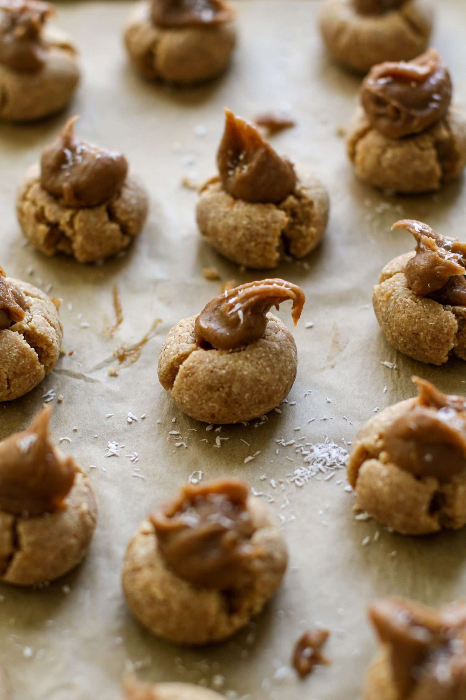 Coconut Caramel Thumbprint Cookies with date caramel by Flora & Vino 
