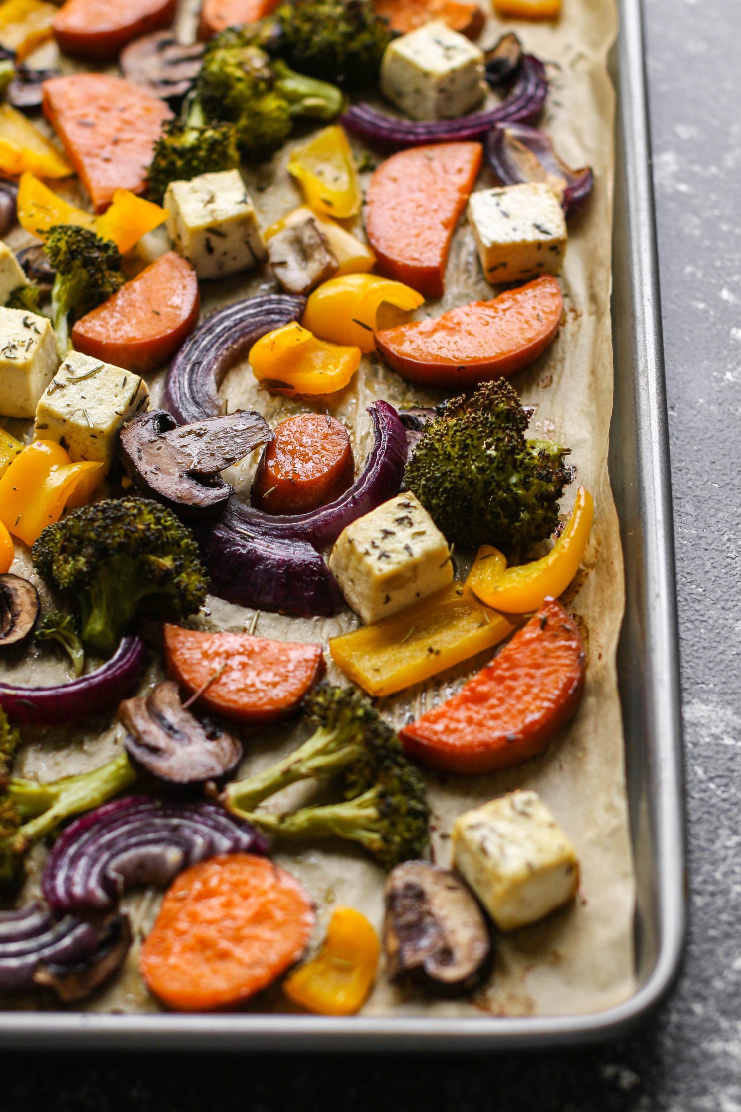 Tofu Sheet Pan Meal Recipe with Miso Tahini Sauce - Flora & Vino