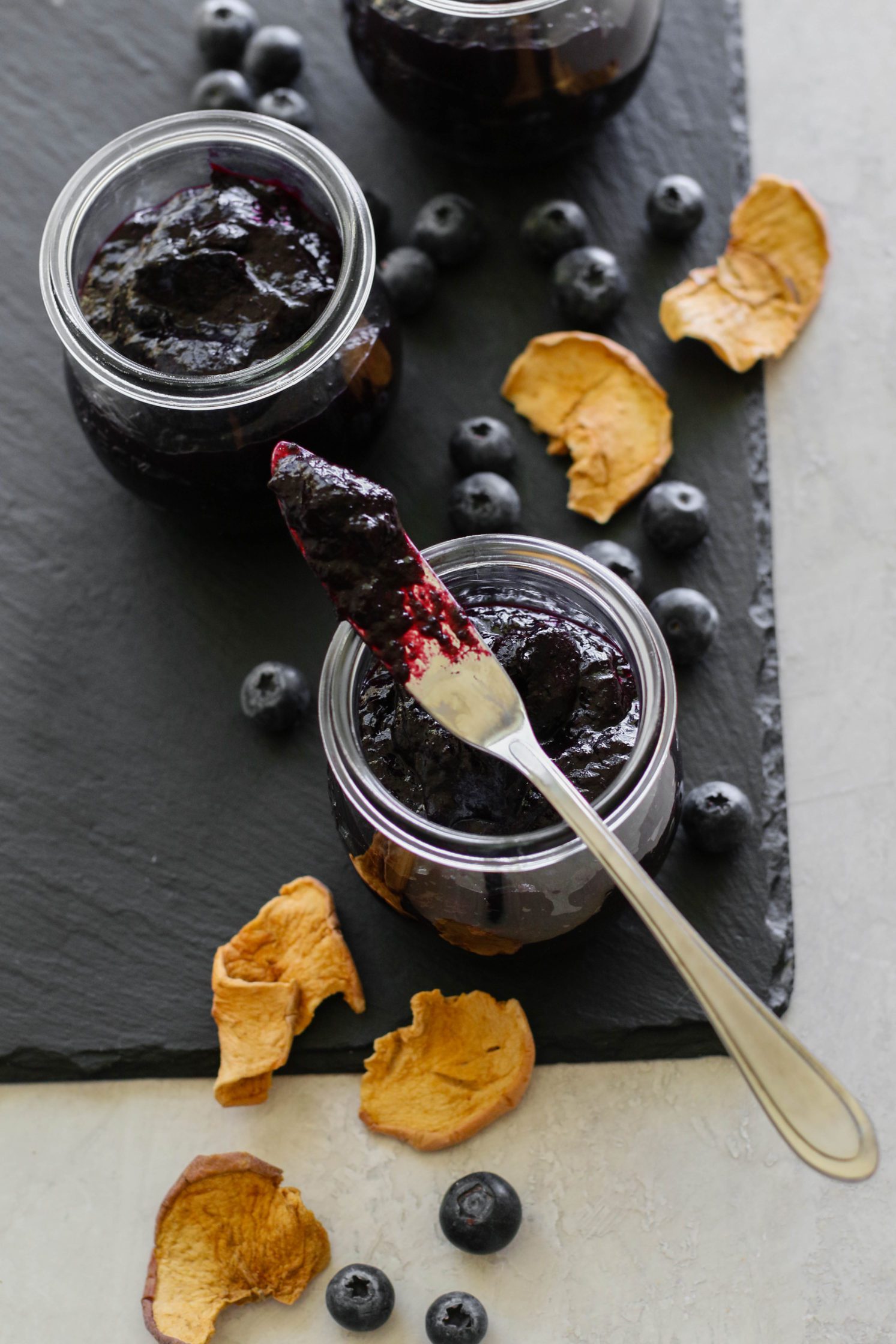 Blueberry Butter (No-Sugar-Added) in jars by Flora & Vino 
