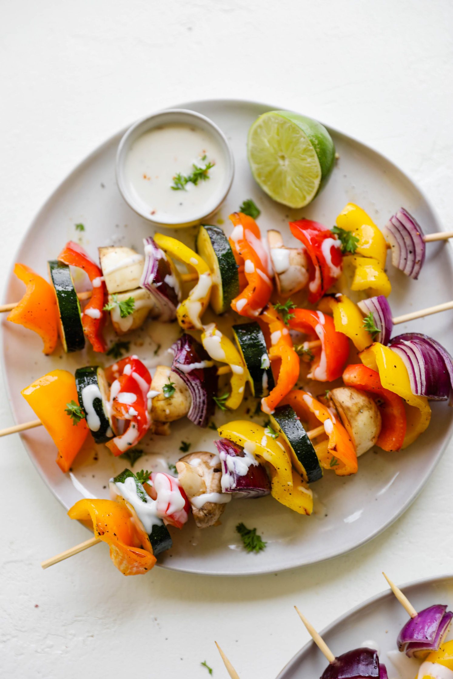 Vegetable Kabobs with Spicy Lime Yogurt by Flora & Vino 