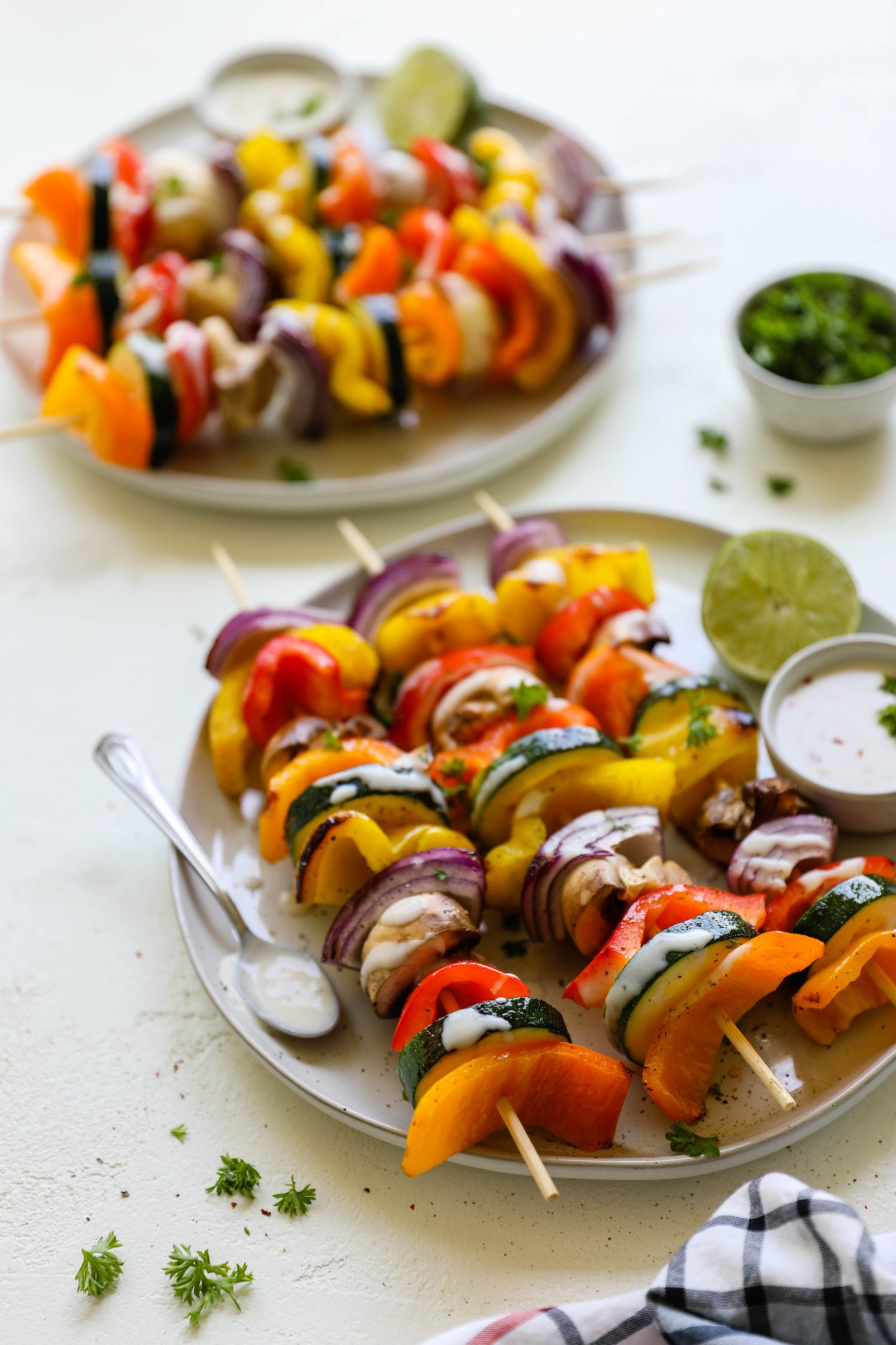 Vegetable Kabobs with Spicy Lime Yogurt by Flora & Vino 
