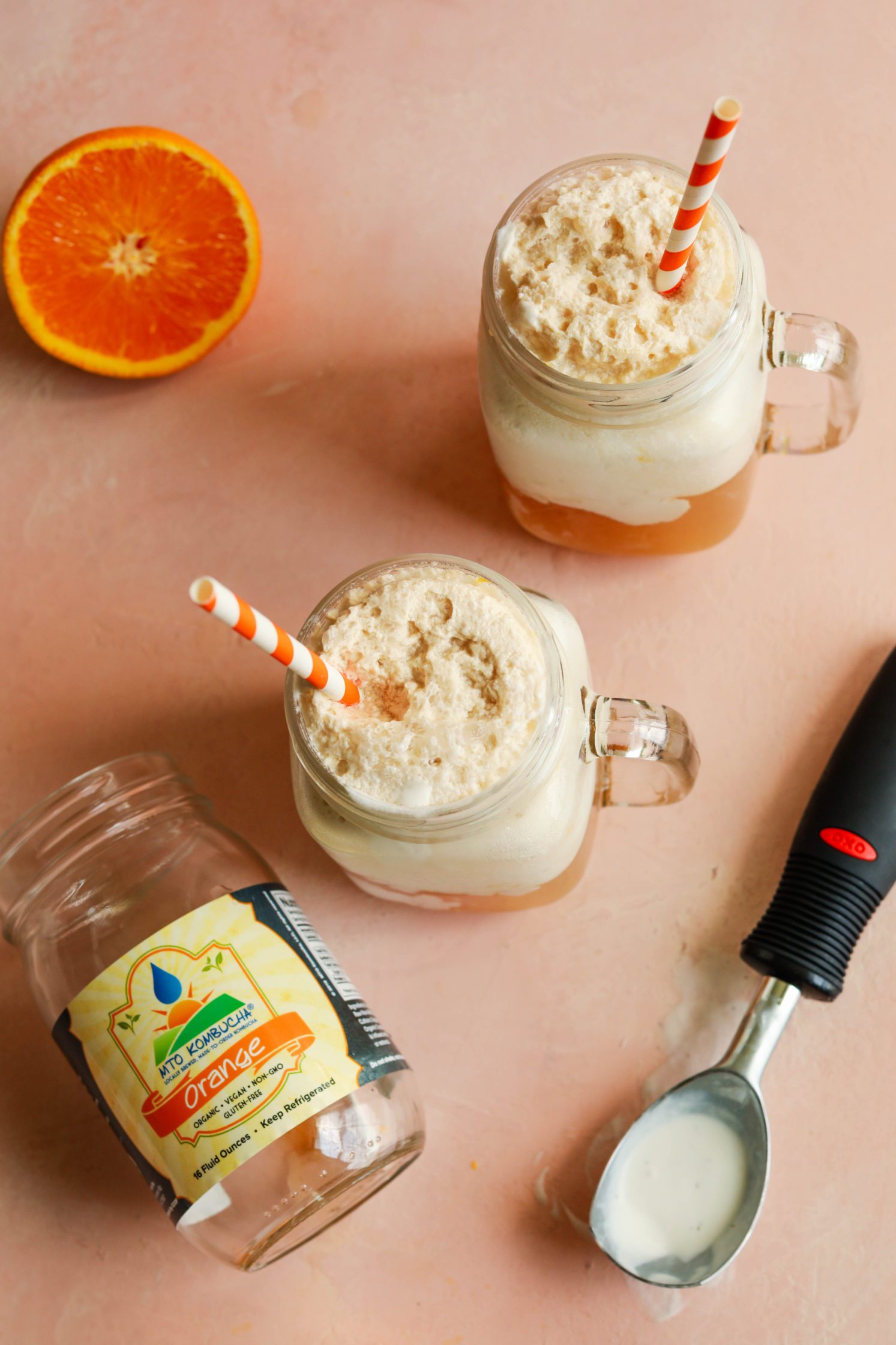 Easy Orange Kombucha Float by Flora & Vino