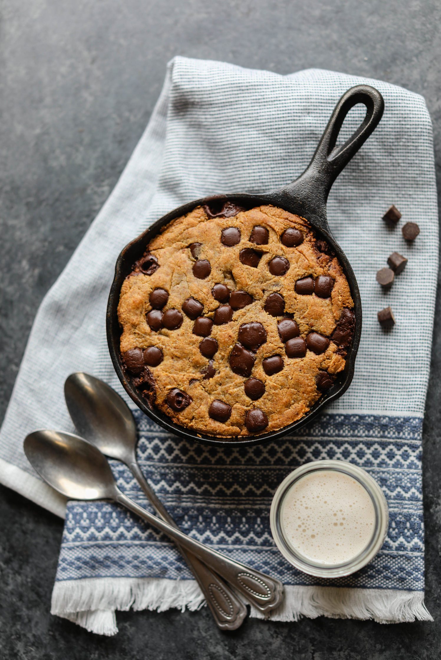 Chocolate Chip Almond Butter Skillet Cookie by Flora & Vino 