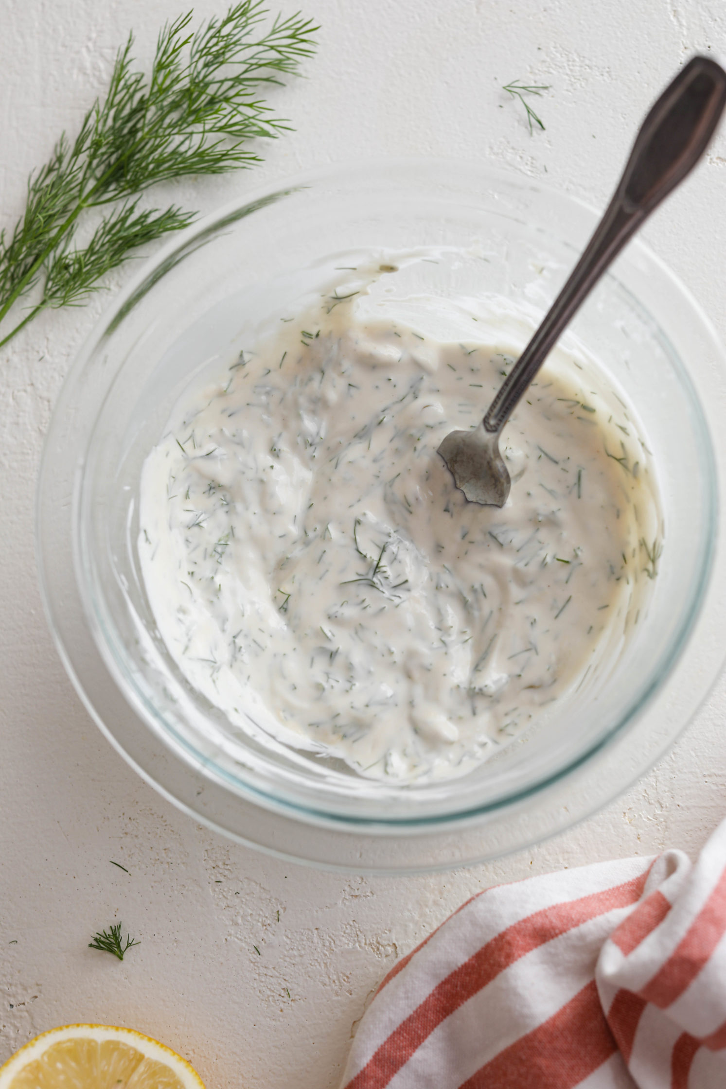 Rainbow Veggie Noodle Bake with Yogurt Dill Tahini Flora & Vino