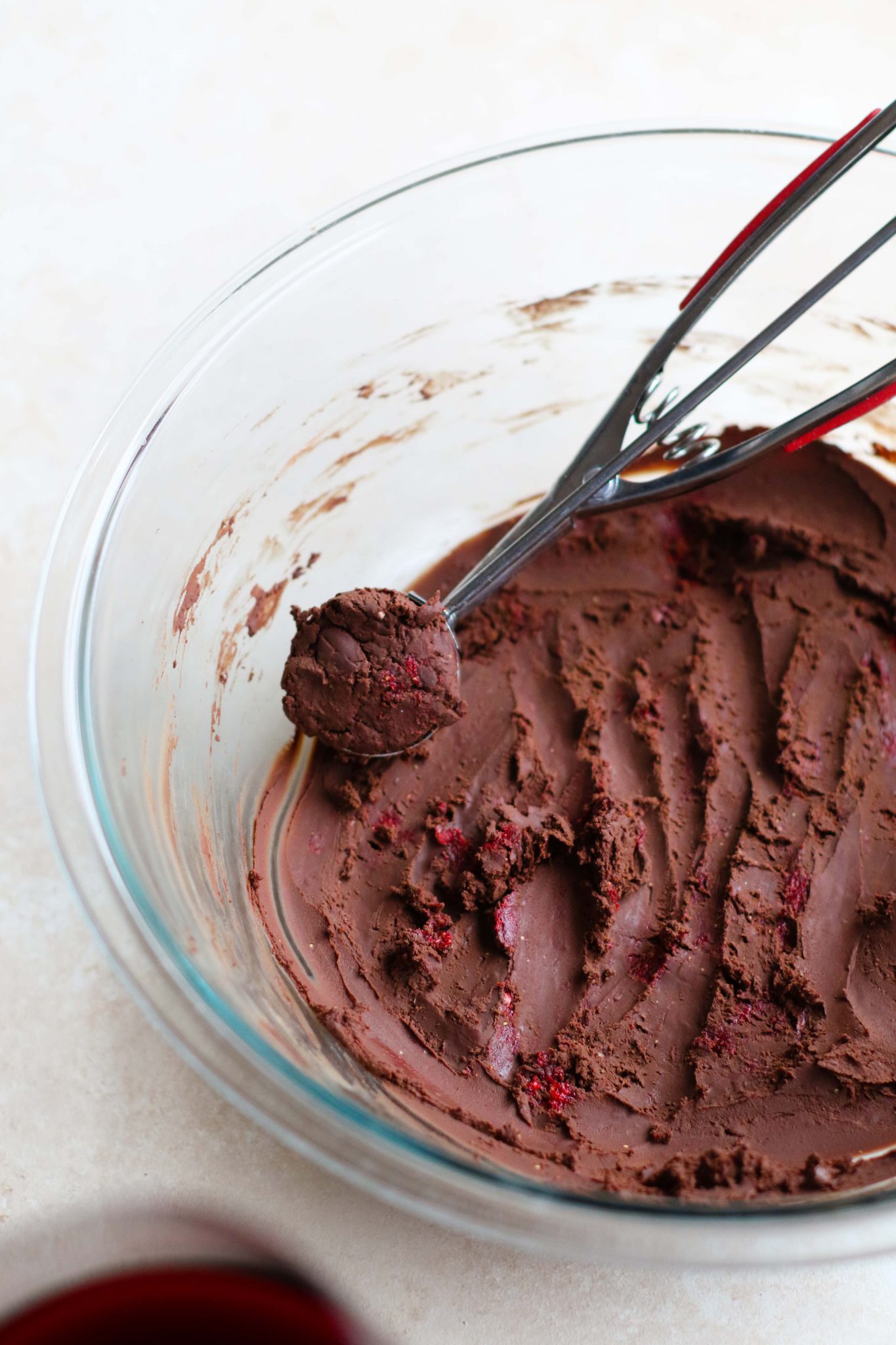 3-Ingredient Chocolate Strawberry Truffles being scooped