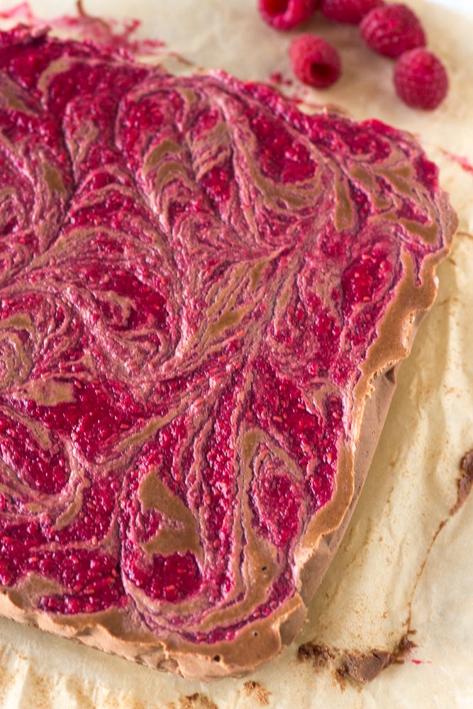 Raspberry Swirl Chocolate Cheesecake Bars by Flora & Vino