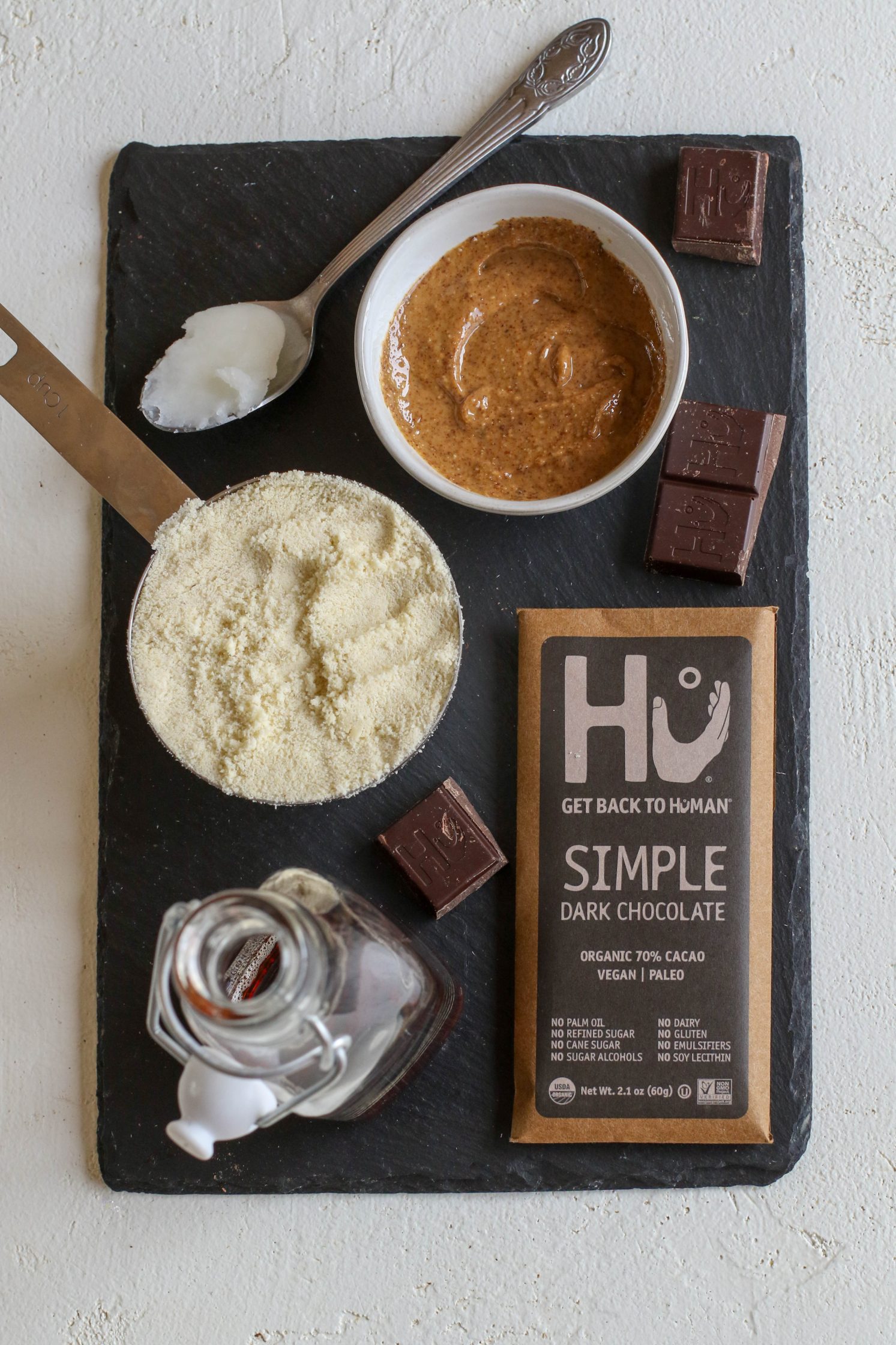 Almond Butter Tagalong Cookies Ingredients on black board