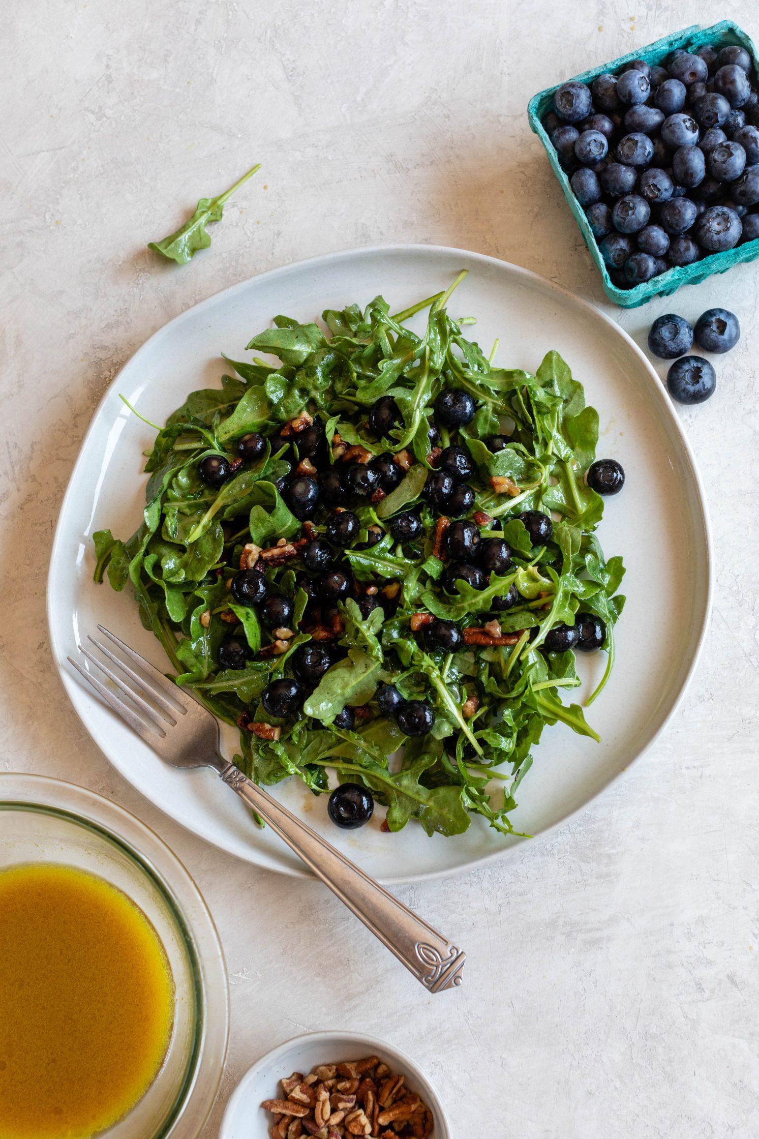Blueberry Pecan Arugula Salad with Blueberry Vinaigrette by Flora & Vino 