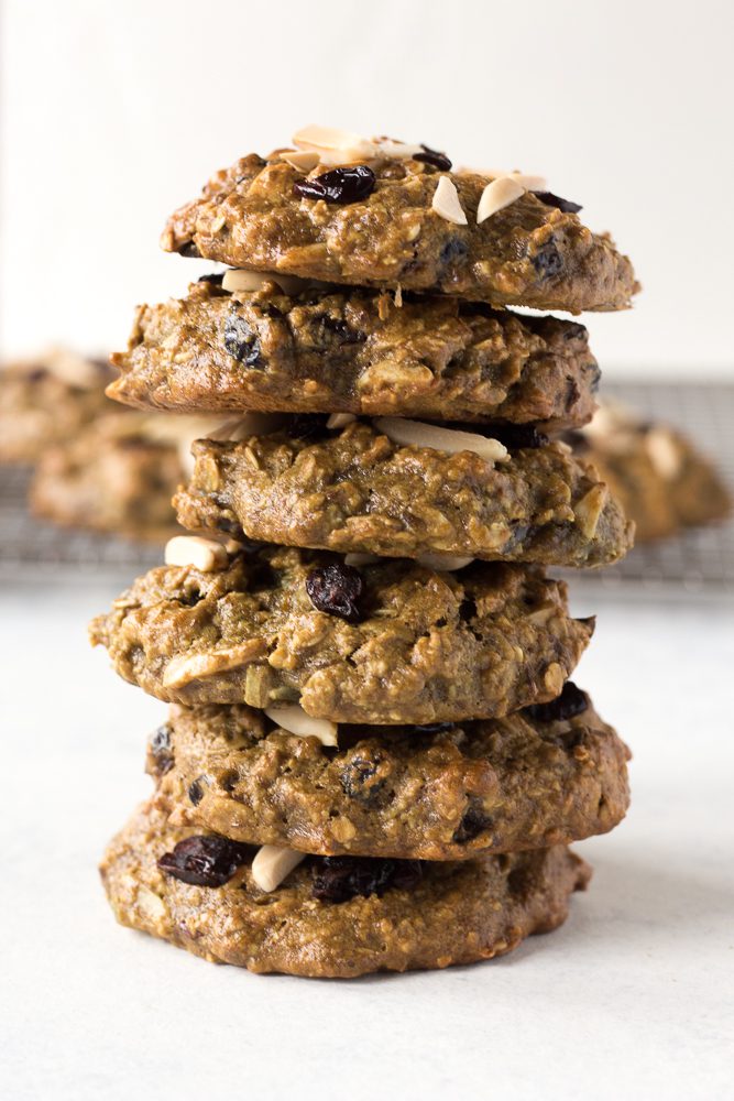 Cranberry Almond Breakfast Cookies stacked by Flora & Vino 