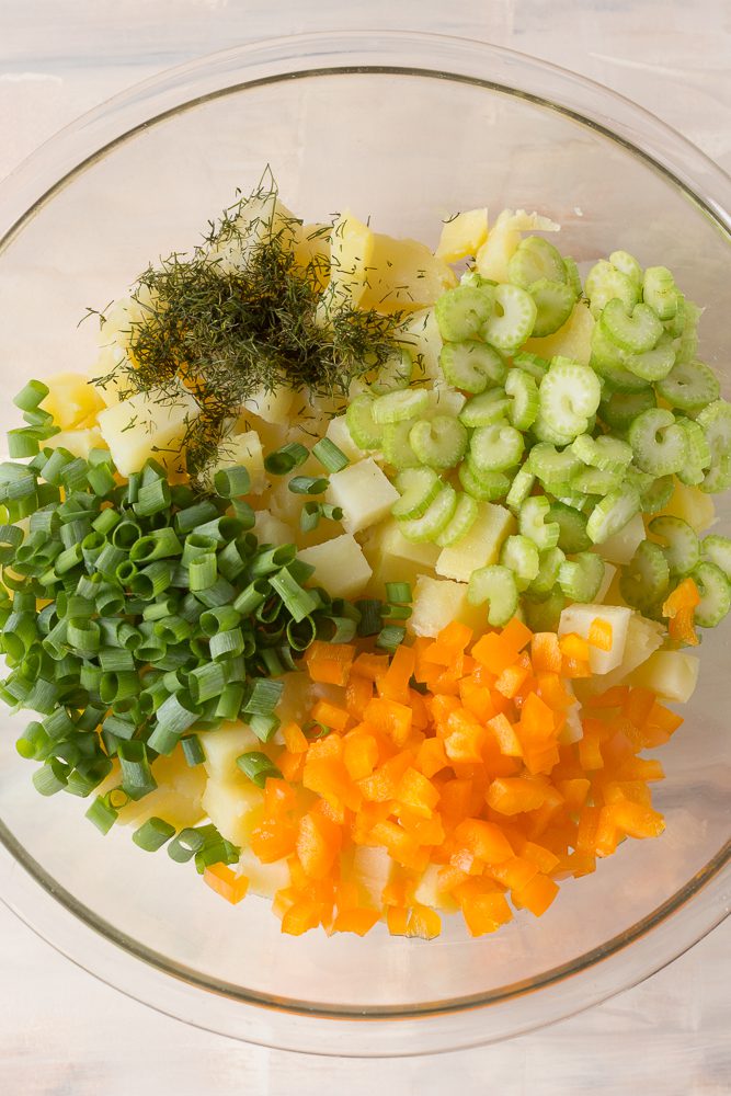 Easy Vegan Potato Salad prep shot