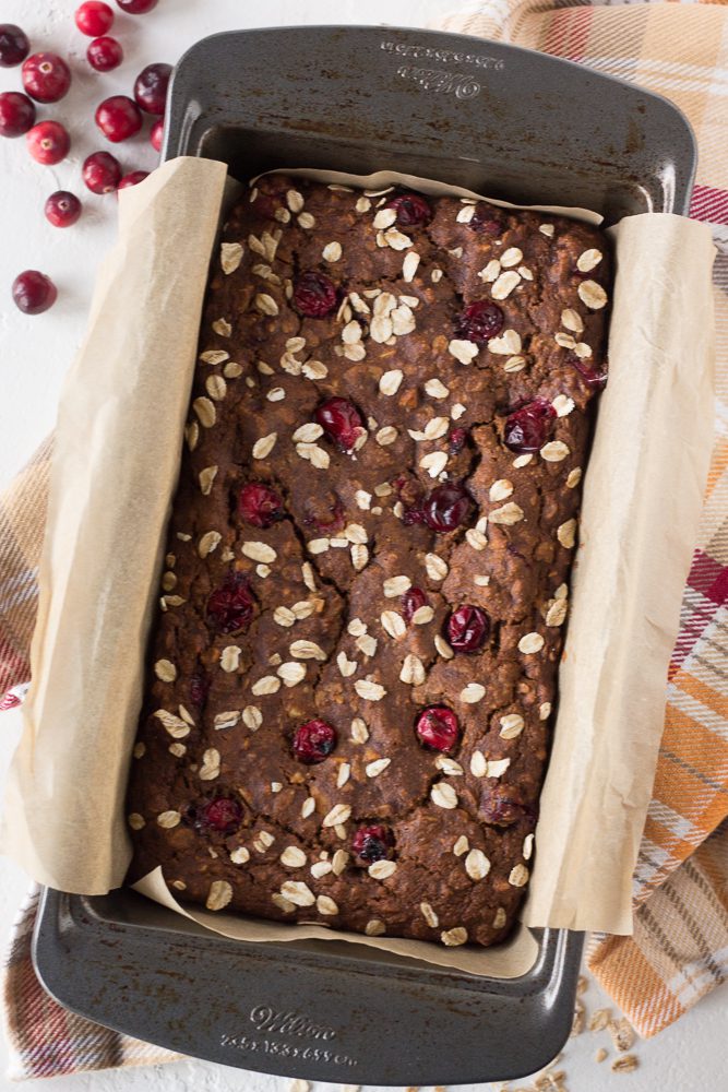 1-Bowl Orange Cranberry Bread baked in parchment lined bread pan by Flora & Vino 