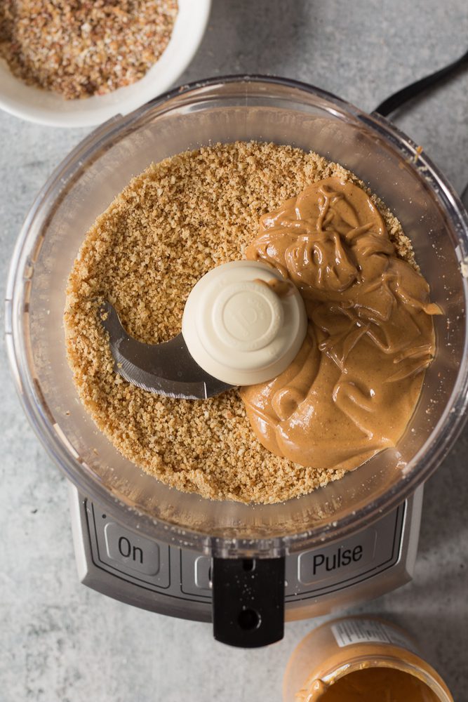 nut flour and peanut butter in blender by Flora & Vino