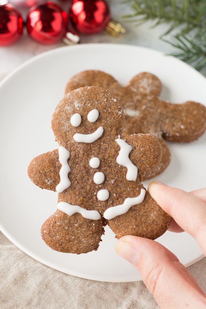Vegan & Gluten-Free Gingerbread Cookies in hand by Flora & Vino 