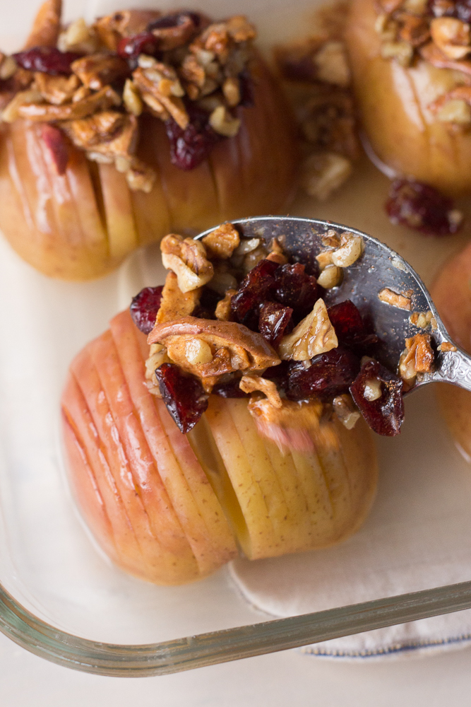 Hasselback Baked Apples topped with nuts and seeds by Flora & Vino 