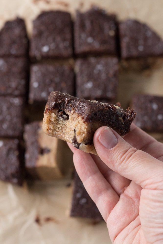 Almond Butter Chocolate Chunk Cookie Bars by Flora & Vino