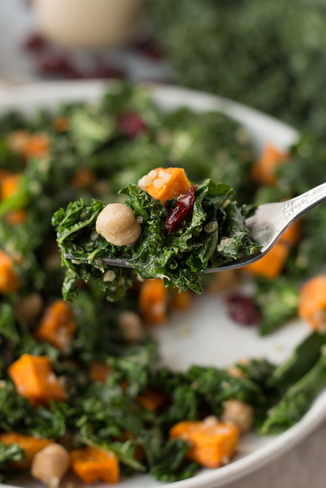 Warm Kale Quinoa Bowl with Citrus Tahini Flora & Vino