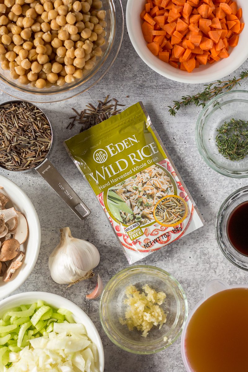 Eden Foods Wild Rice surrounded by soup ingredients by Flora & Vino