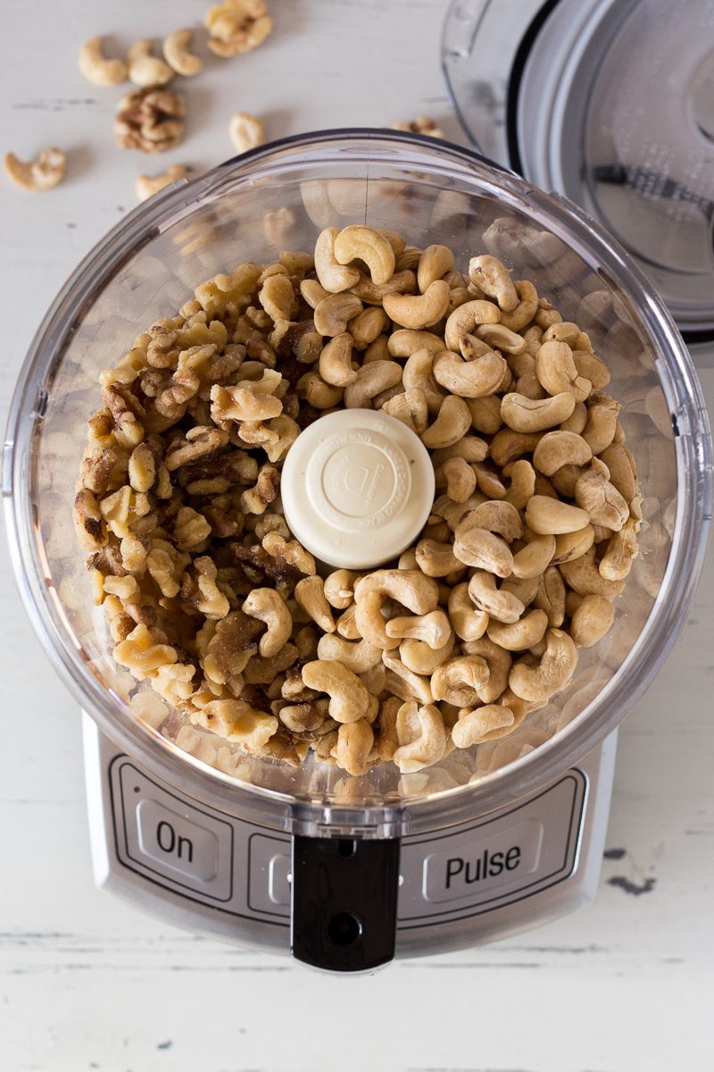 walnuts and cashews in blender by Flora & Vino