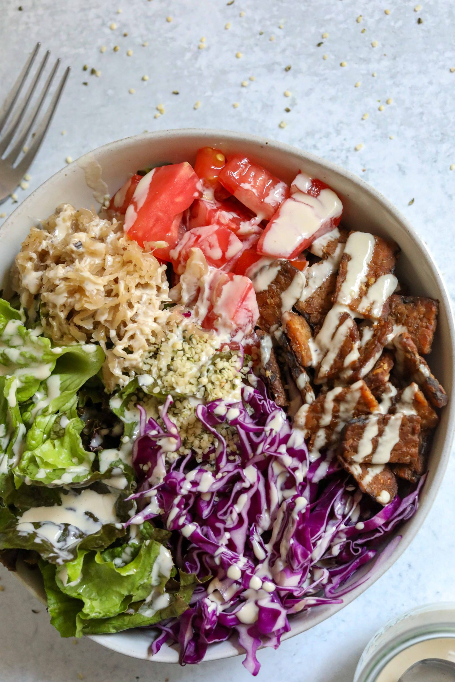 Tempeh Reuben Bowl with Hemp Heart Ranch by Flora & Vino