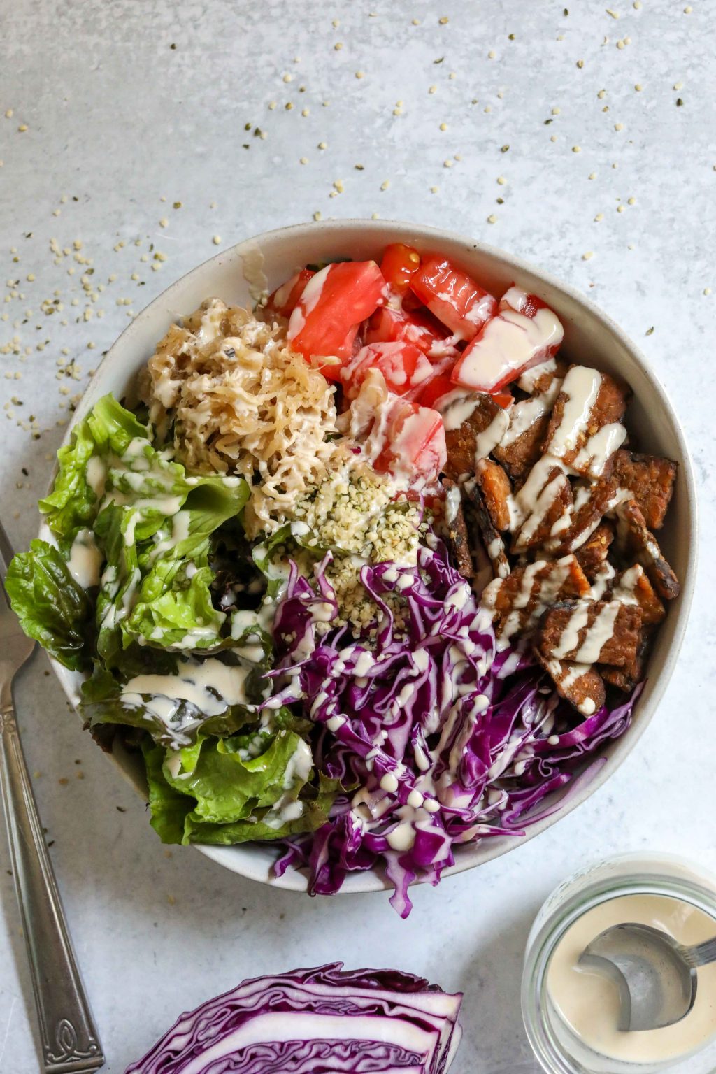 Tempeh Reuben Bowl with Hemp Heart Ranch Flora & Vino