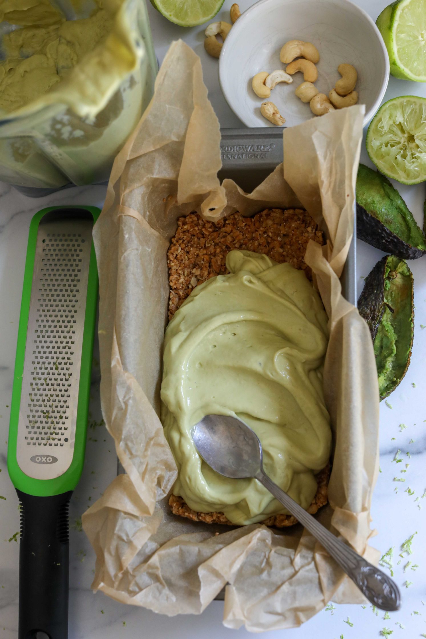 Avocado Key Lime Pie Bars with Granola Crust process photo by Flora & Vino