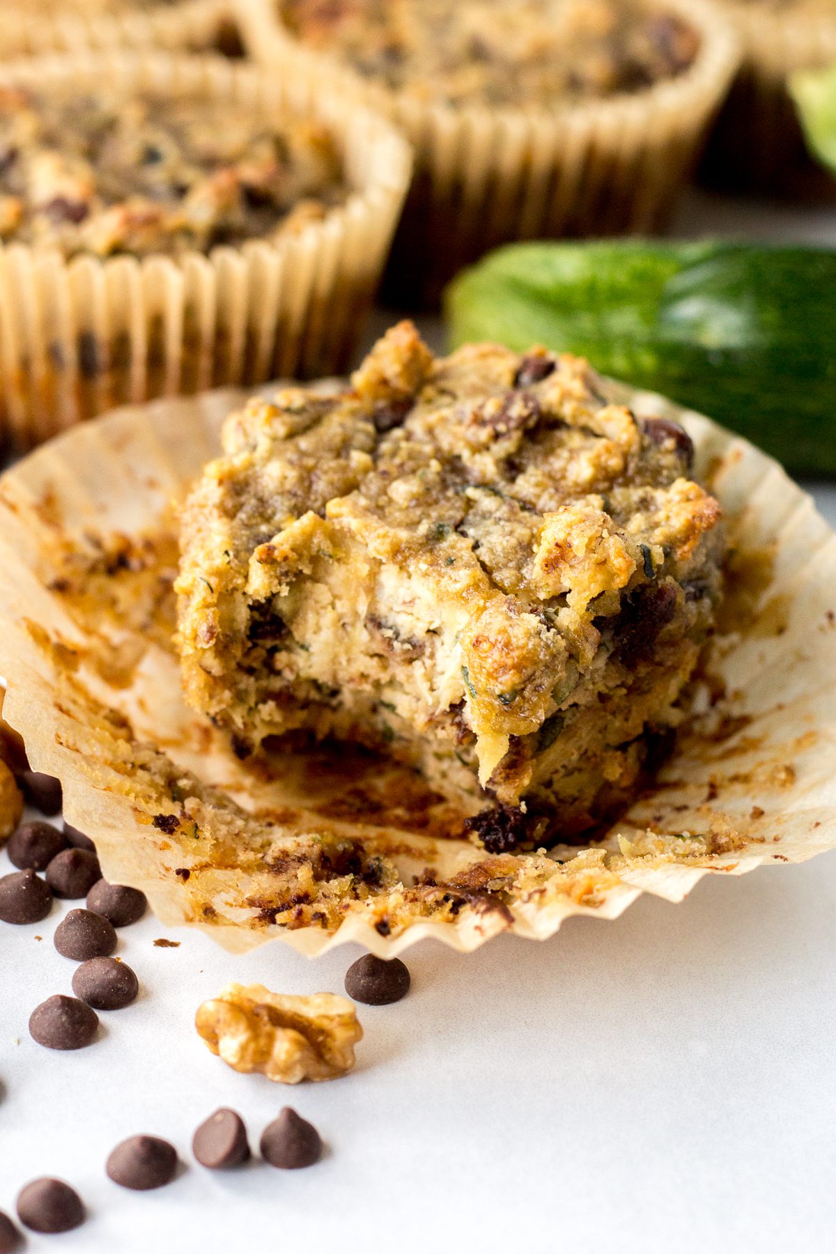 Zucchini SunButter Chocolate Chip Muffins by Flora & Vino 