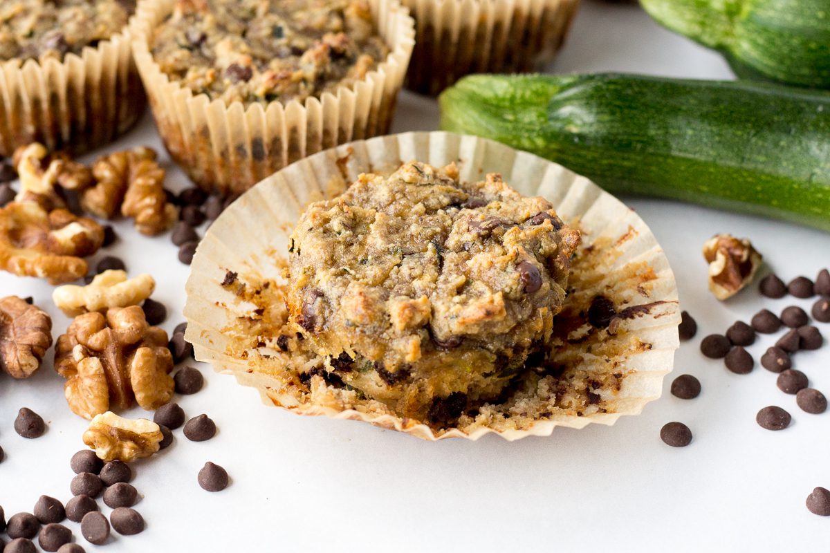 Zucchini SunButter Chocolate Chip Muffins by Flora & Vino 