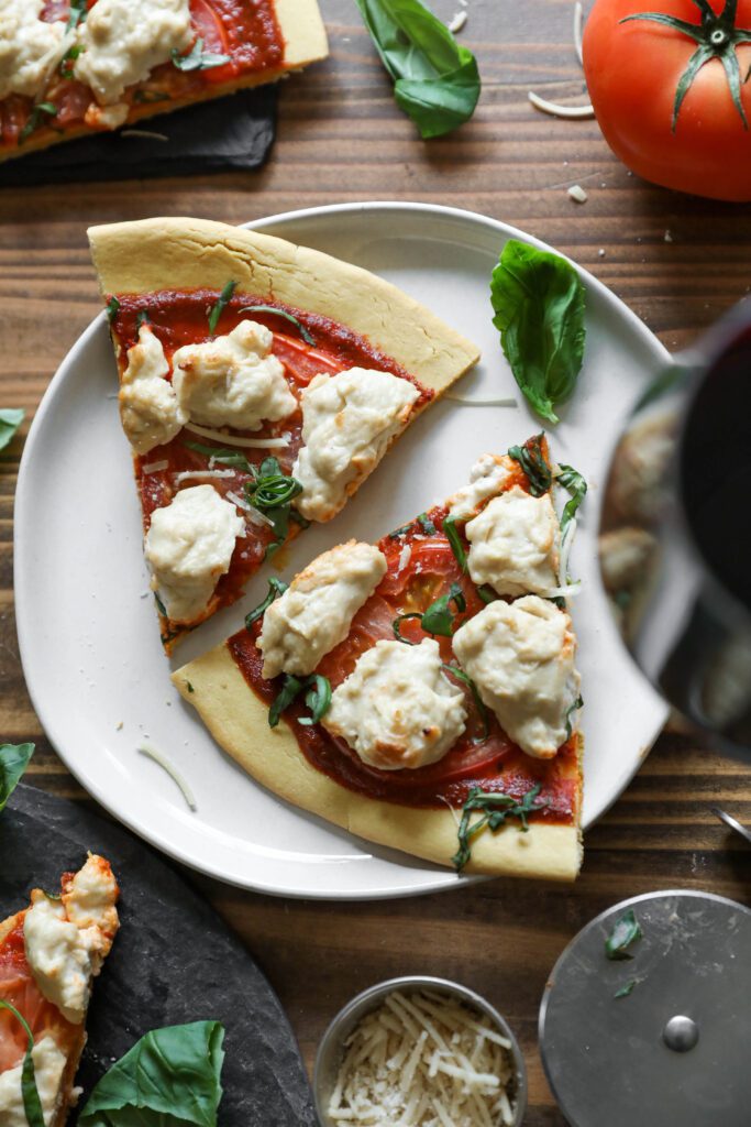 Vegan Margherita Pizza with Cashew Tahini Mozzarella by Flora & Vino