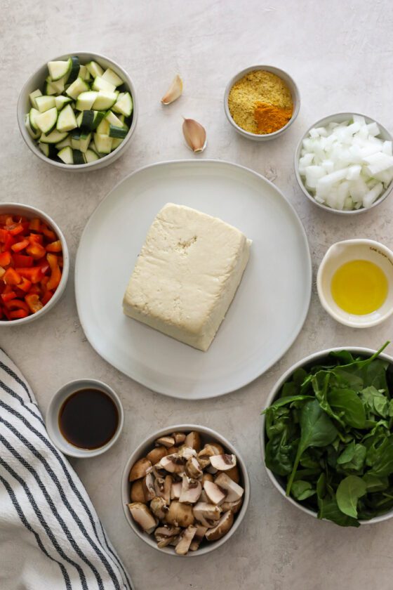 Easy Tofu Scramble Plate Recipe with avocado and berries Flora & Vino