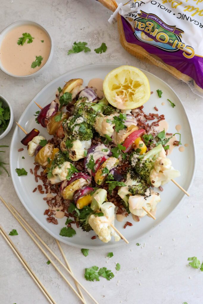 Rainbow Vegetable Kabobs with Creamy Sriracha Sauce by Flora & Vino