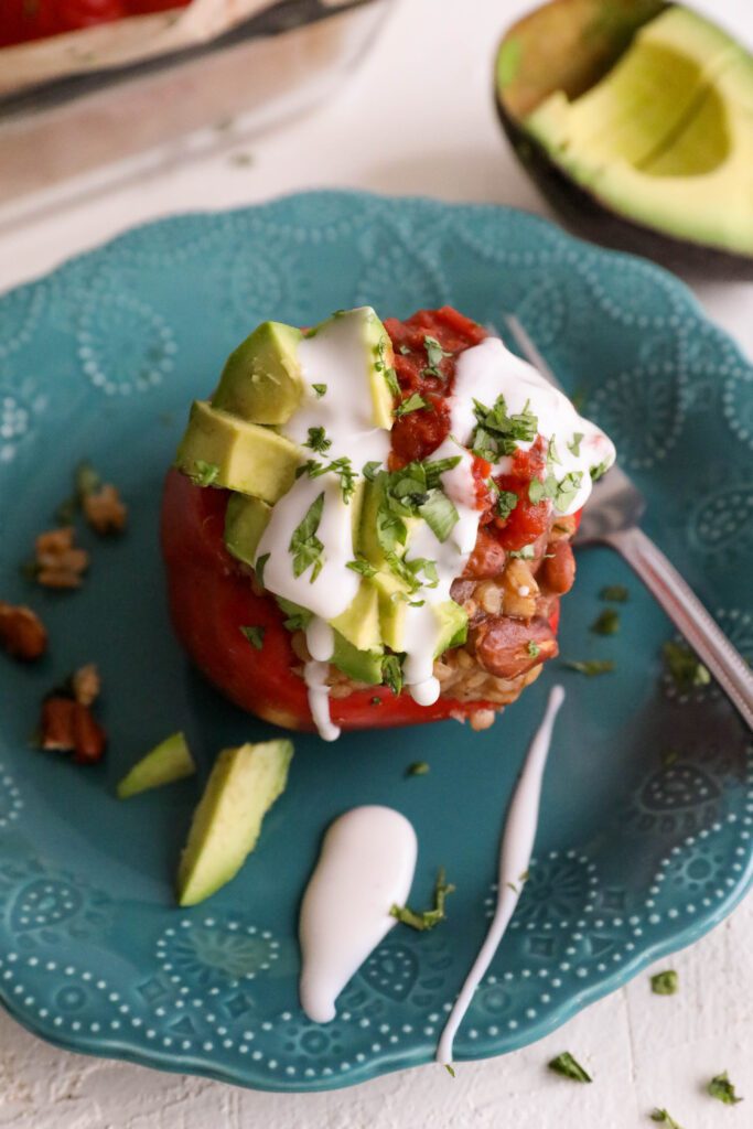 Spanish Rice & Beans Stuffed Peppers by Flora & Vino